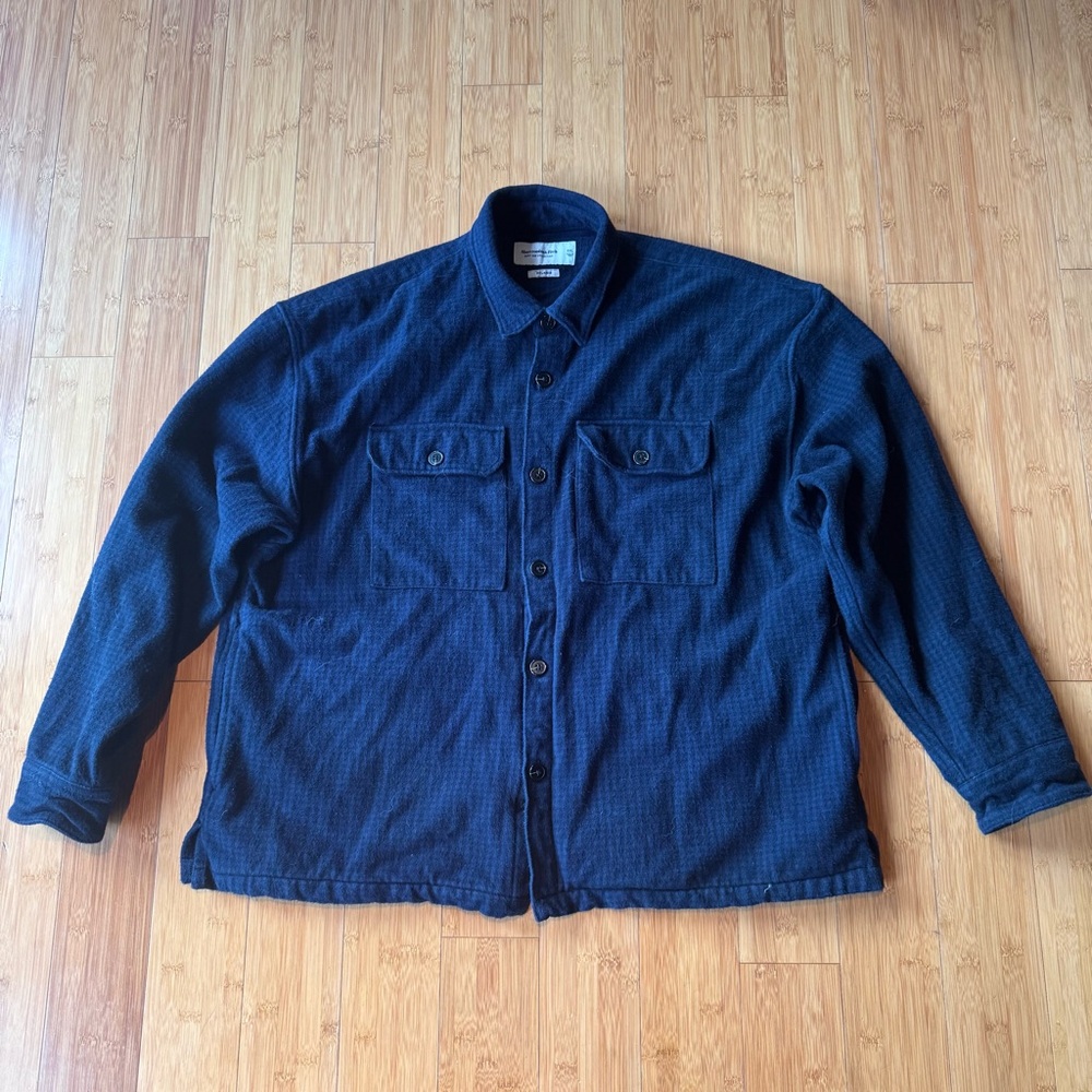 Abercrombie & Fitch Blue Black Heavy Plaid Flannel Shirt Jacket Shacket Size XXL